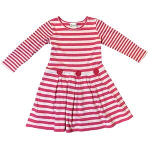 Zuccini Girls 6X Pink White Stripe Long Sleeve Dress Thick Cotton Pleated Button